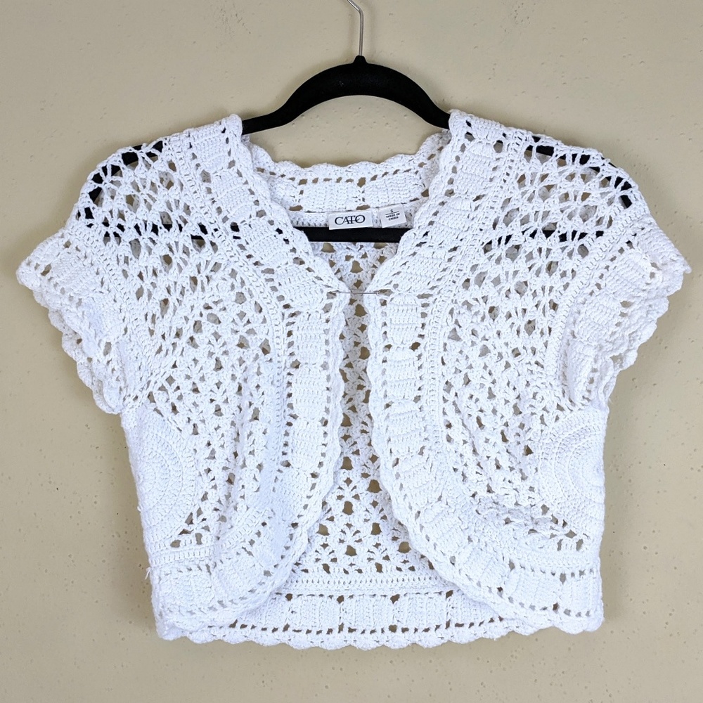 Cato Crochet Knit Cropped Cardigan Cotton Small